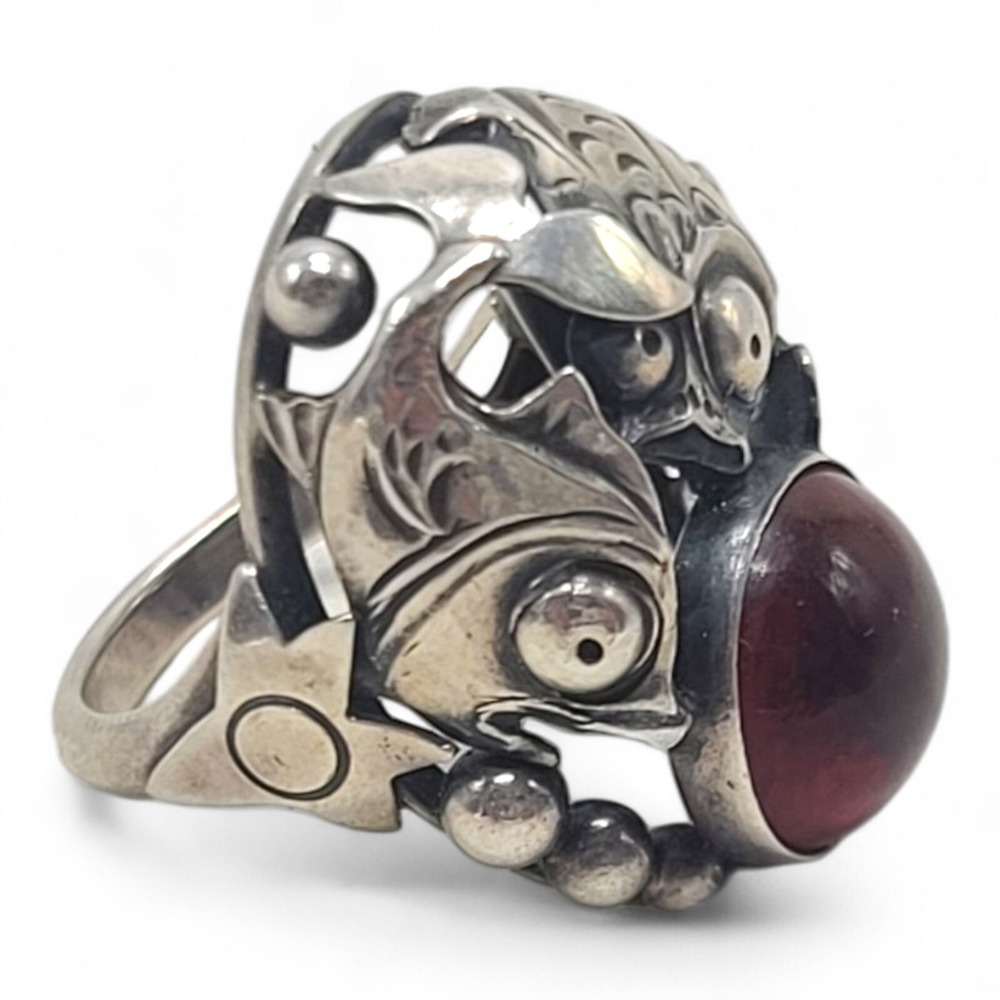 Niels Erik From Denmark Sterling Silver Amber Modernist Fish Star Ring Sz 5.25